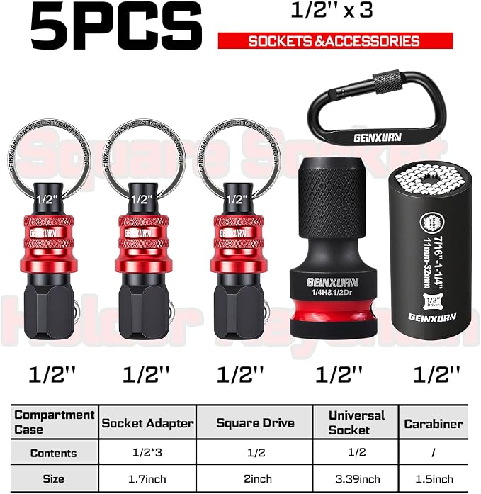 Geinxurn 5Pcs Socket Holder Keychain, 1/2 Drive Quick Release & Quick Change - Image 2