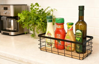 Detachable Wood Base Wire Basket tabletop or wall mount, Medium | Farmhouse - Image 7