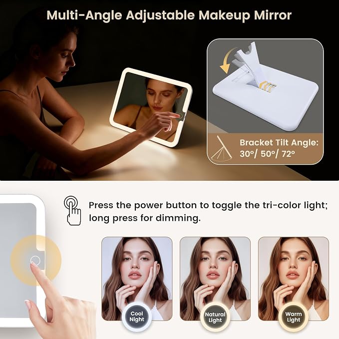 Makeup Bag with LED Lighted Mirror 12.2 IN Travel Double Layer Makeup Case - Image 4