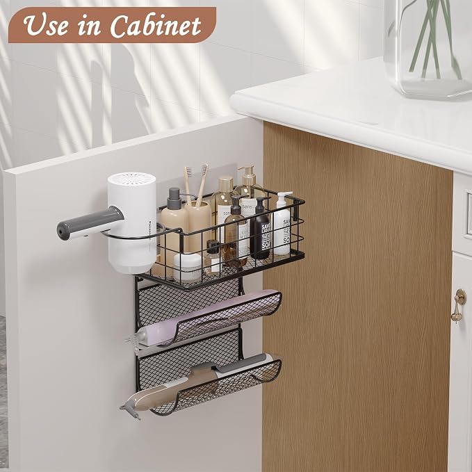 4 tiers Hair Dryer Holder Styling Tool Organizer Wall-Mounted Storage Wire - Image 2
