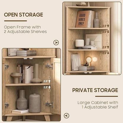 Corner Cabinet with Rattan Doors, Tall Farmhouse Corner Display Shelf with - Image 5