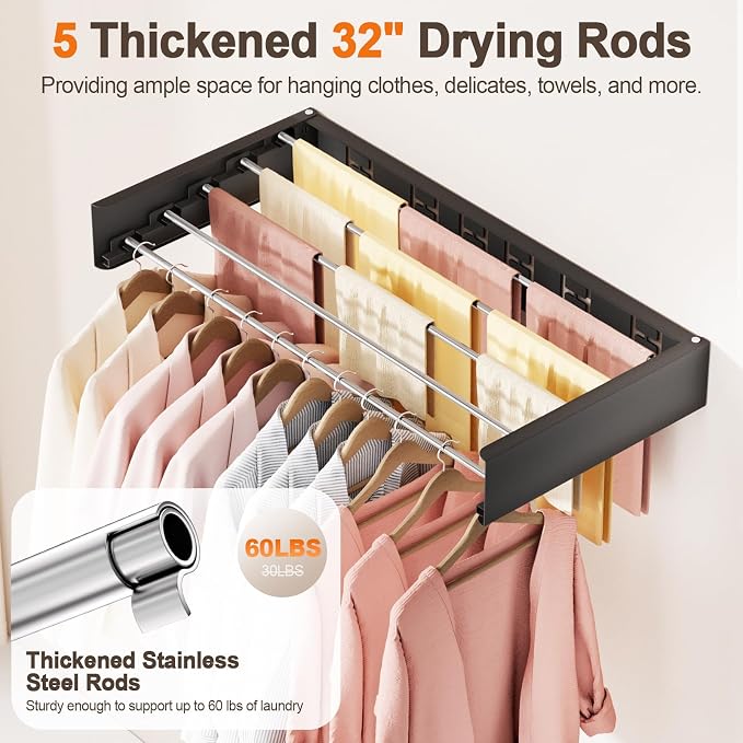 Wall Mounted Clothes Drying Rack Folding Indoor, Foldable Laundry Drying Rack - Image 5