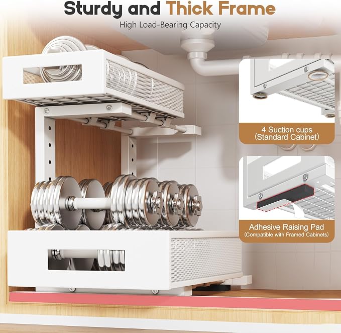 2-Pack Under Sink Storage Organizer, Large 2-Tier Elegant Mesh Pull Out Shelf - Image 6