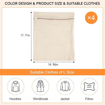 4-Piece Large Durable Organic Cotton Mesh Laundry Bags - Image 4