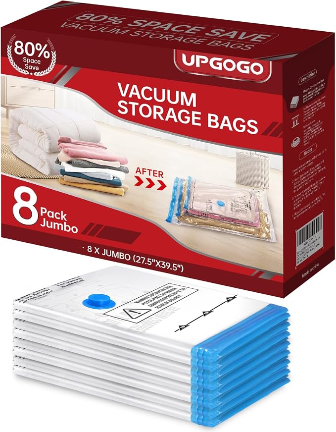 8 Pack Jumbo Vacuum Storage Bags, Vacuum Seal Bags by UPGOGO