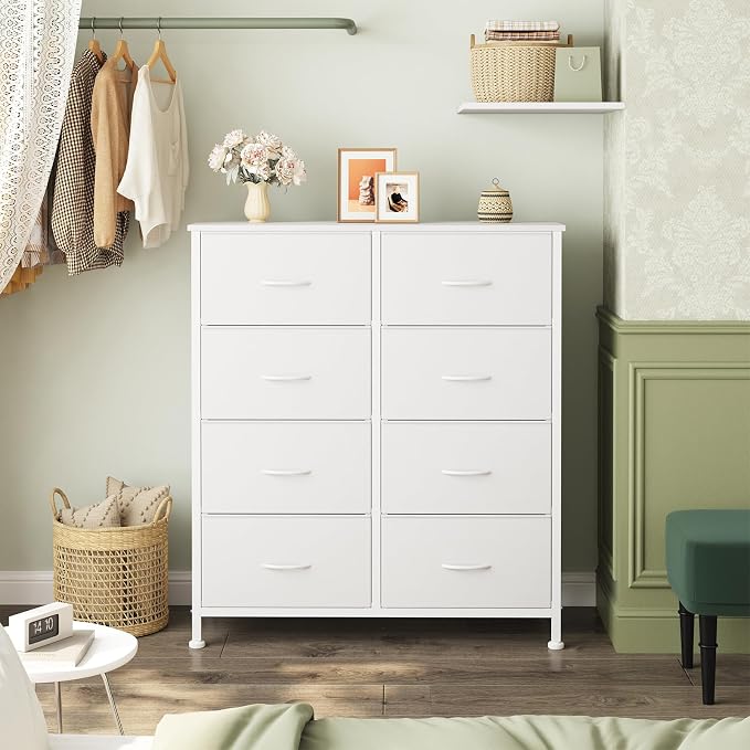 Sweetcrispy 8 Drawer Fabric White Dresser - Image 2