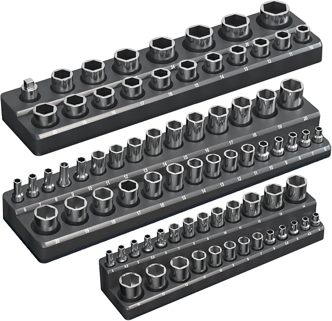 Magnetic Socket Organizer Holder Set – 3-Piece Tool Organizers Including 1/4" by Onsski