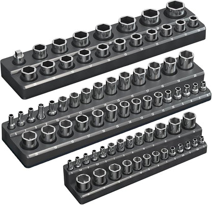 Magnetic Socket Organizer Holder Set – 3-Piece Tool Organizers Including 1/4" by Onsski