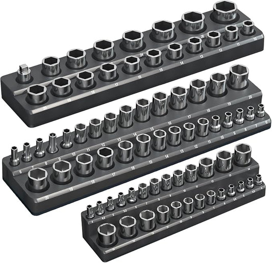 Magnetic Socket Organizer Holder Set – 3-Piece Tool Organizers Including 1/4" by Onsski