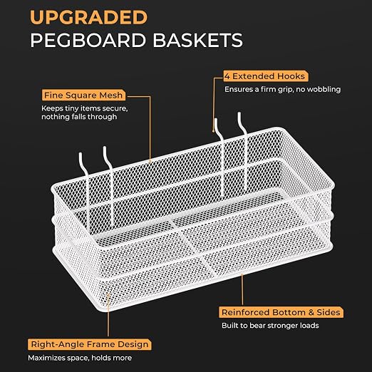 INCLY 4 Pack Upgrade Pegboard Baskets, 4 Sizes Square Metal Mesh Basket | Peg - Image 2