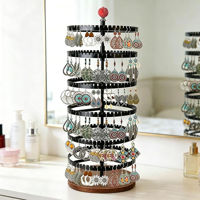 6-story rotating earring rack storage rack, adjustable plastic pendant display - Image 2