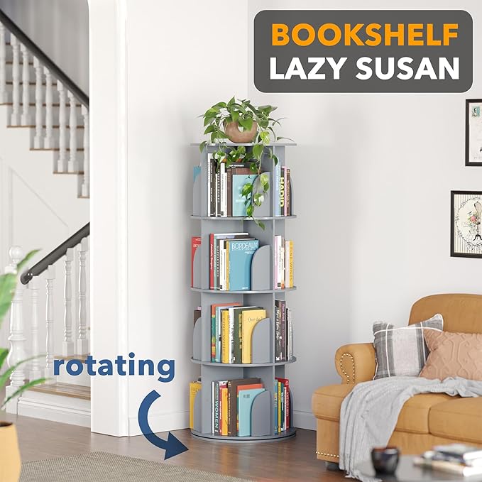 SpaceAid 4 Tier Rotating Bookshelf Tower, Spinning Bookcase Lazy Susan - Image 4