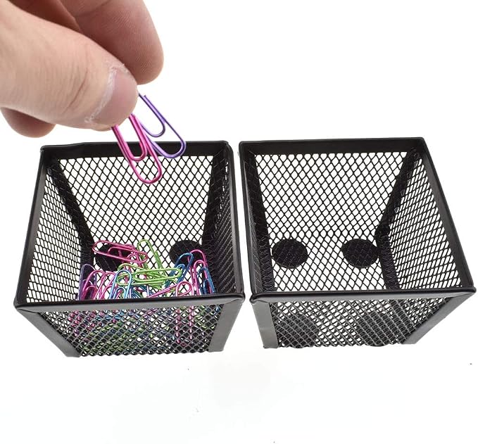 HAHIYO Stackable Paper Clip Mesh Holder cup 2.2" Height 2 Pack Black Sturdy - Image 5