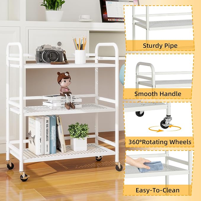 HDANI 3 Tier Metal Rolling Heavy Cart Supports 40 Lbs Per Tier, Mesh Rolling - Image 8