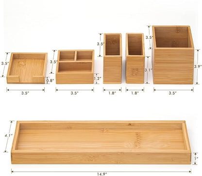 Bamboo Vanity Tray, 6-Piece Bathroom Countertop Vanity Tray Set, Makeup Kitchen - Image 8