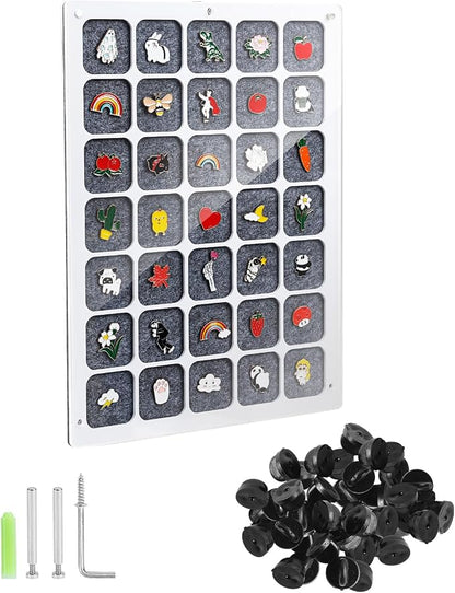 UCEC 35 Grids Clear Acrylic Pin Display Board & 50 PCS Rubber Pin Clutches by UCEC