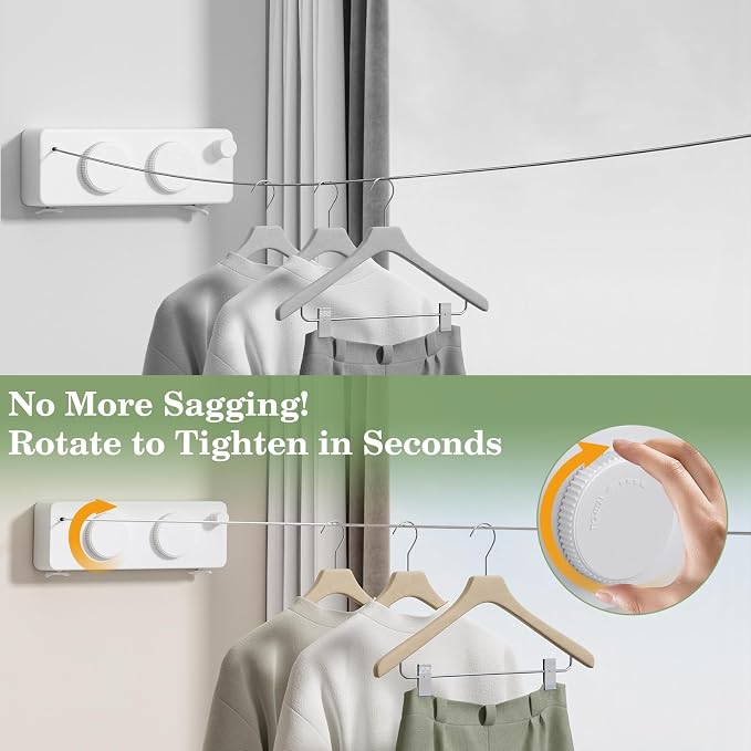 Danpoo Retractable Clothesline, Anti-Sag Adjustable Knob Heavy-Duty Clothes Line - Image 7