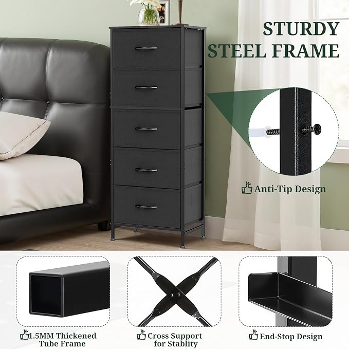 5 Drawers Dresser for Bedroom Fabric Storage Tower - Image 4