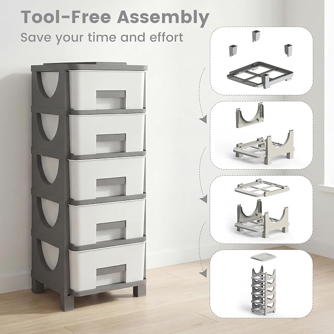 Giantex 5-Drawer Storage Organizer, Plastic Storage Tower - Image 5