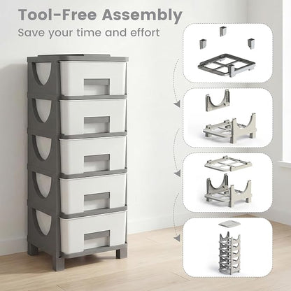 Giantex 5-Drawer Storage Organizer, Plastic Storage Tower - Image 5