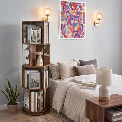 VIWODS 4 Tier Rotating Bookshelf Tower, 360° Display Spinning Bookcase - Image 5