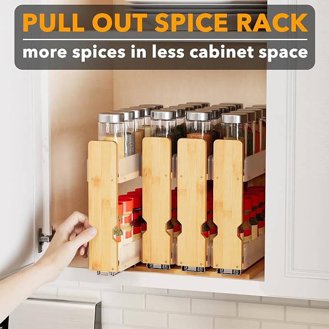 SpaceAid Bamboo Pull Out Spice Rack Organizer - Image 5