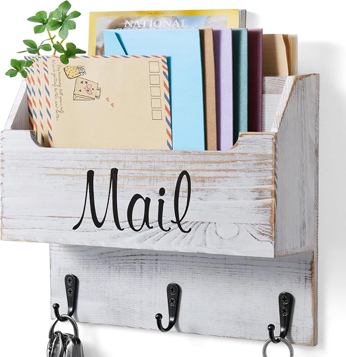 DRASTAR Mail Organizer Wall Mounted, Wooden Mail & Key Holder by EnhanceYourDailyLife