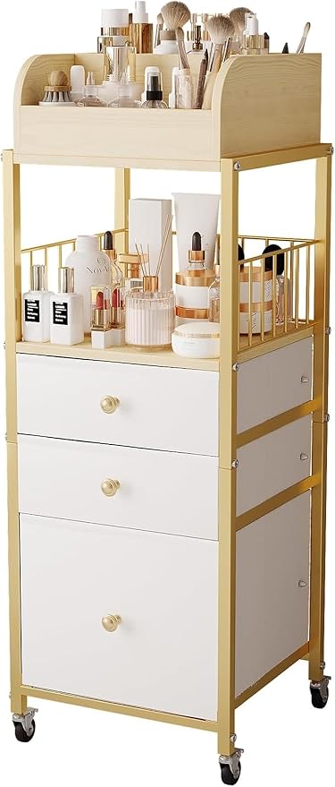 Makeup Organizer Cart with Drawers, Floor Skincare Organizers Make Up by ZQUYAJ
