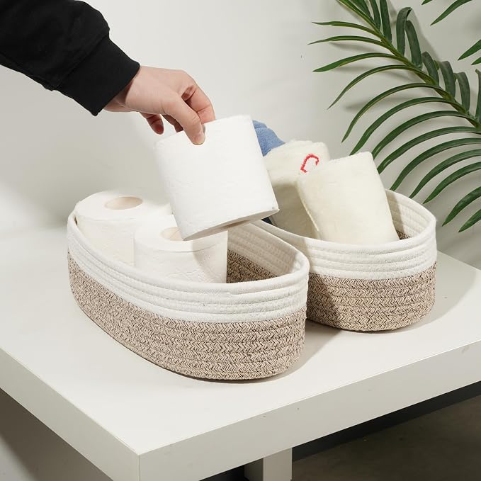 Temary 2PC Small Storage Bins Basket, 13x5.9x3.9 inch Woven Storage Basket - Image 5