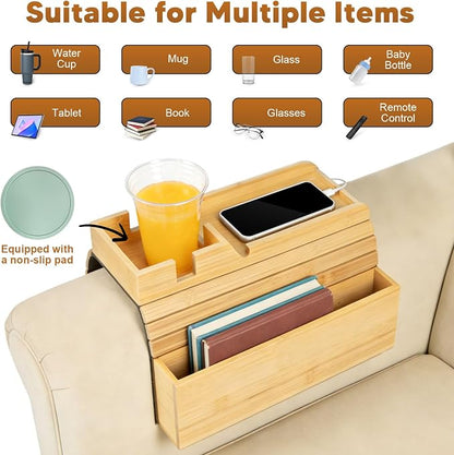 Bamboo Foldable Couch Arm Tray Storage Caddy - Image 5