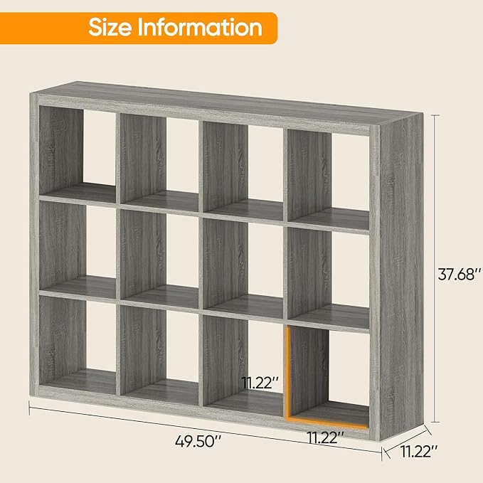 furtble Bookshelf with Storage Bins, 12-Cube Storage Organizer, Modern Wood - Image 3