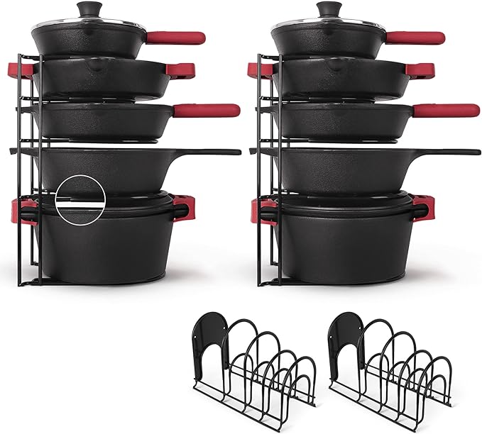 Pan Organizer - 2-PACK of Silicone-Coated Non-Slip 15" Heavy Duty Skillet Rack by Cuisinel