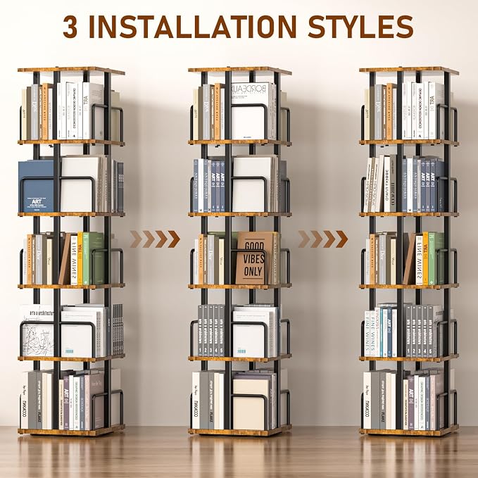 5-Tier Rotating Bookshelf, 360° Spinning Corner Bookcase - Image 5