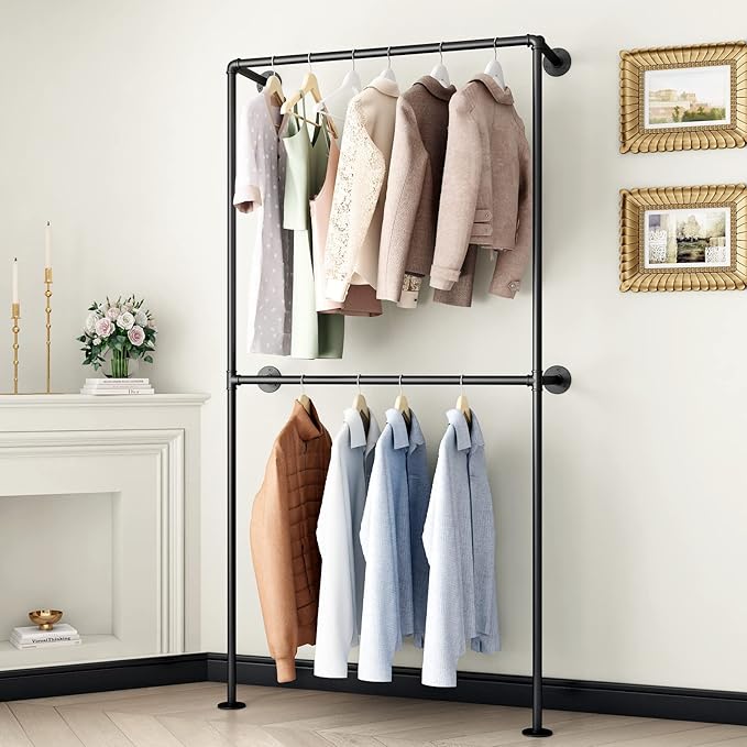 Industrial Pipe Clothing Rack Wall Mounted Garment Rack, Laundry Room by IronJiaZu