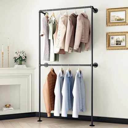 Industrial Pipe Clothing Rack Wall Mounted Garment Rack, Laundry Room by IronJiaZu