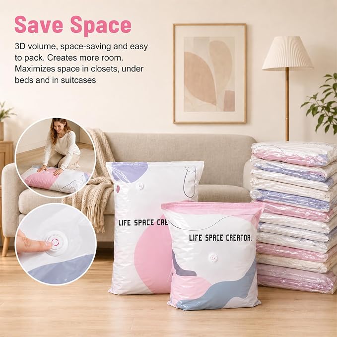 3 PACK No-Pump Vacuum Storage Bags, Cube Compression Life Space Saving Storage - Image 4