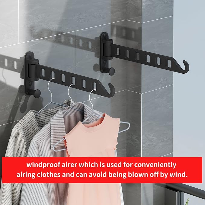JOOM Laundry Drying Rack Wall Mounted Clothes Drying Rack Clothes Hanger Black - Image 4