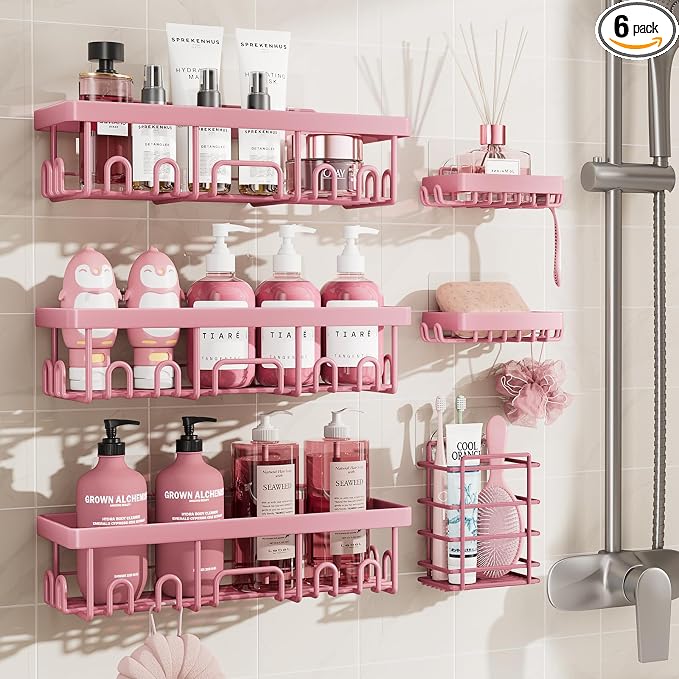Veken Large Capacity Shower Caddy 6-Pack, No Drilling & Rustproof, Adhesive by Veken