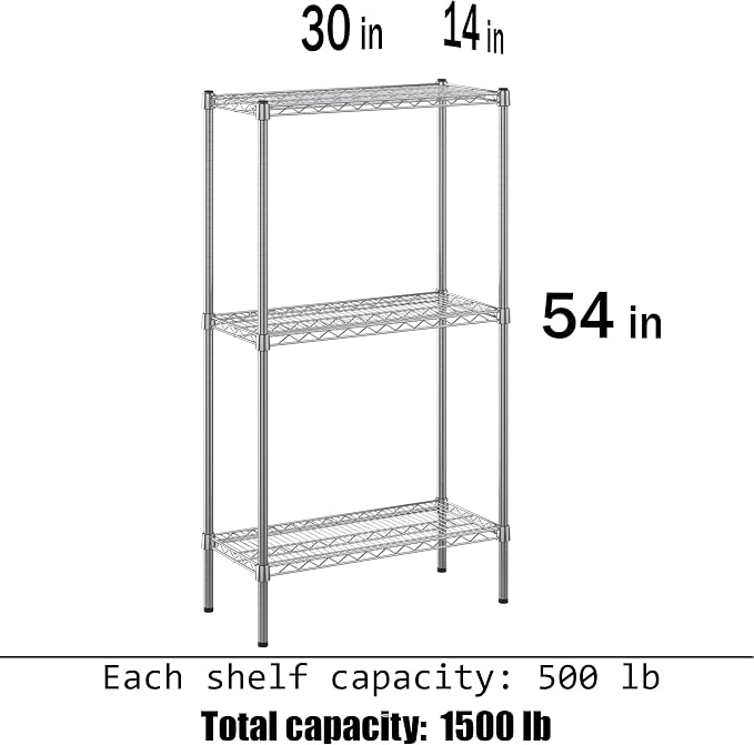 14" Deep x 30" Wide x 54" Height Wire Shelving Kit | 3-Tier | NSF Commercial - Image 3