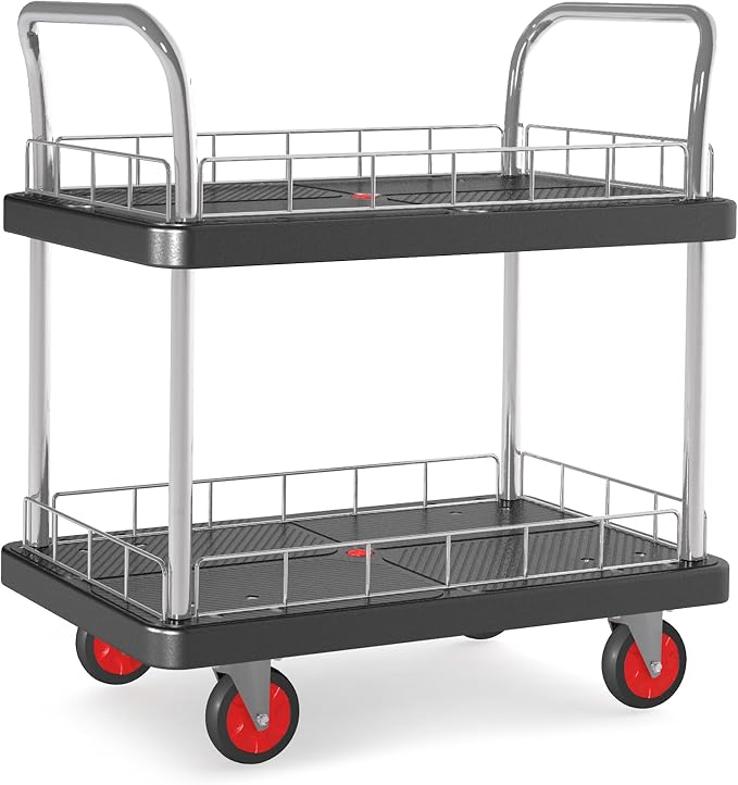 2 Shelf Utility Service Cart- 660lbs Capacity Heavy-Duty Plastic Rolling by ChincoStar