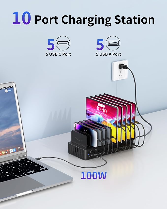 580W Charging Station for Multiple Devices, 10-Port USB C Fast Charger Station - Image 2