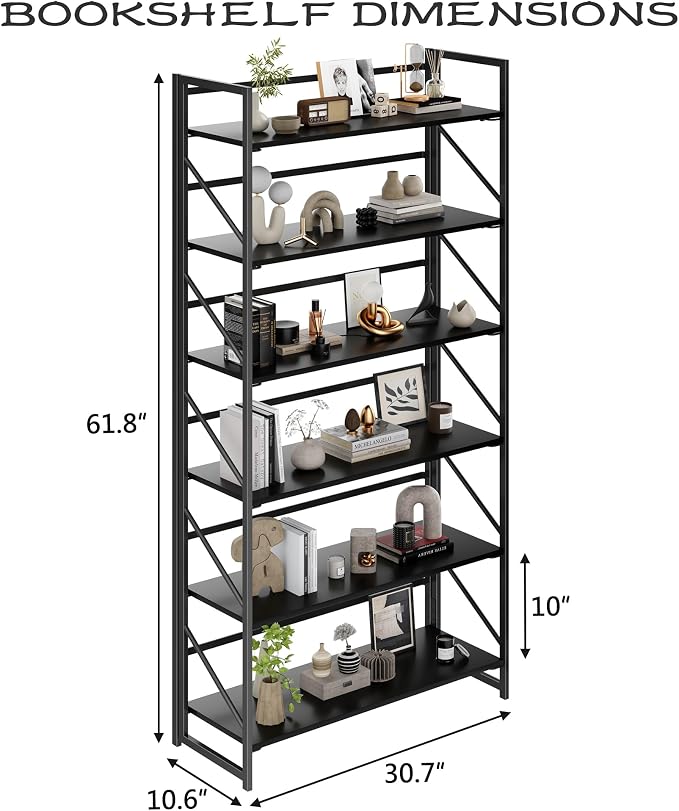 JSB 6 Tier No Assembly Folding Bookshelf, 30.7" Wide Foldable Storage Bookcase - Image 3