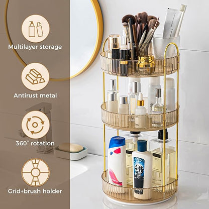 360° Rotating Makeup Organizer, Upgraded 3 Tier Skincare Perfume Organizers - Image 5