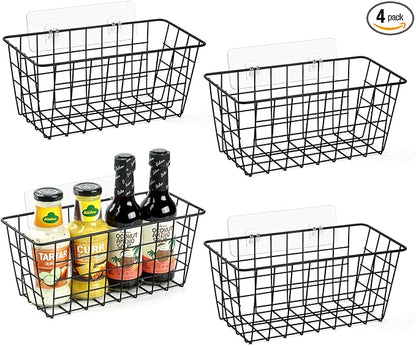 ZUSHALLMY 4 Pack Hanging Kitchen Baskets, Adhesive Wire Wall Storage Basket by ZUSHALLMY