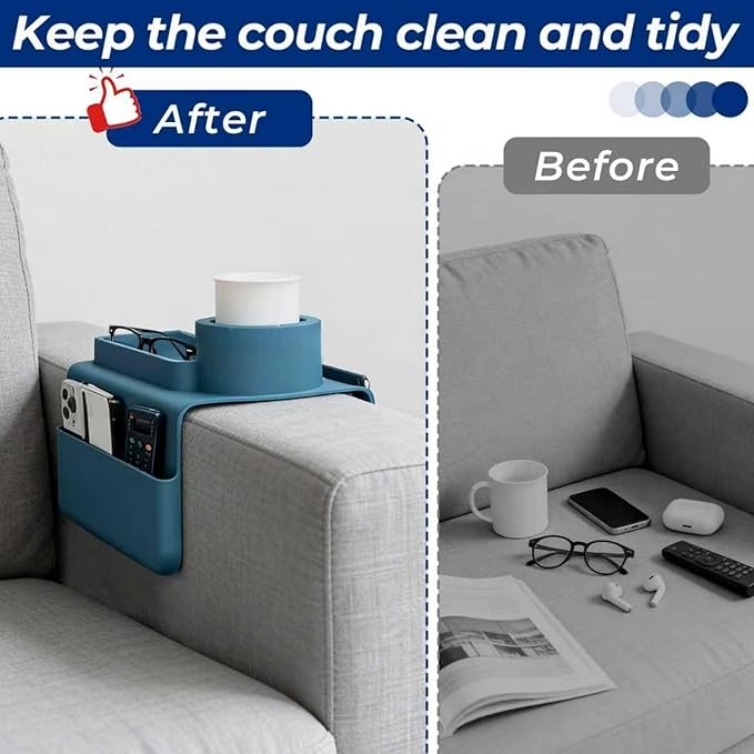 Silicone Couch Caddy Cup Holder Tray, 3-Side Sofa Armrest Organizer - Image 3