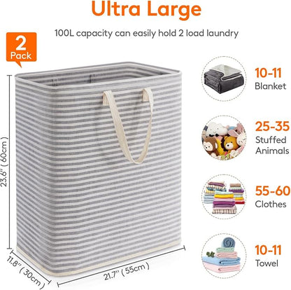 Lifewit 2 Pack Laundry Basket 100L Each, Collapsible Clothes Hamper - Image 4
