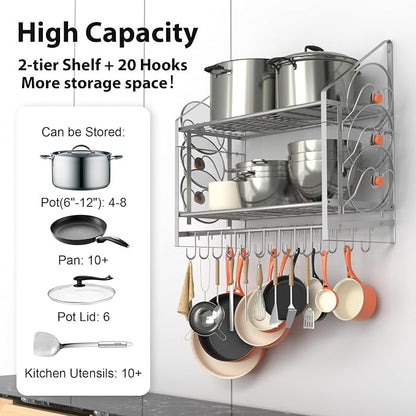 28 Inch Pot Rack Wall Mounted, 2 Tier Pots and Pans Organizer - Image 3