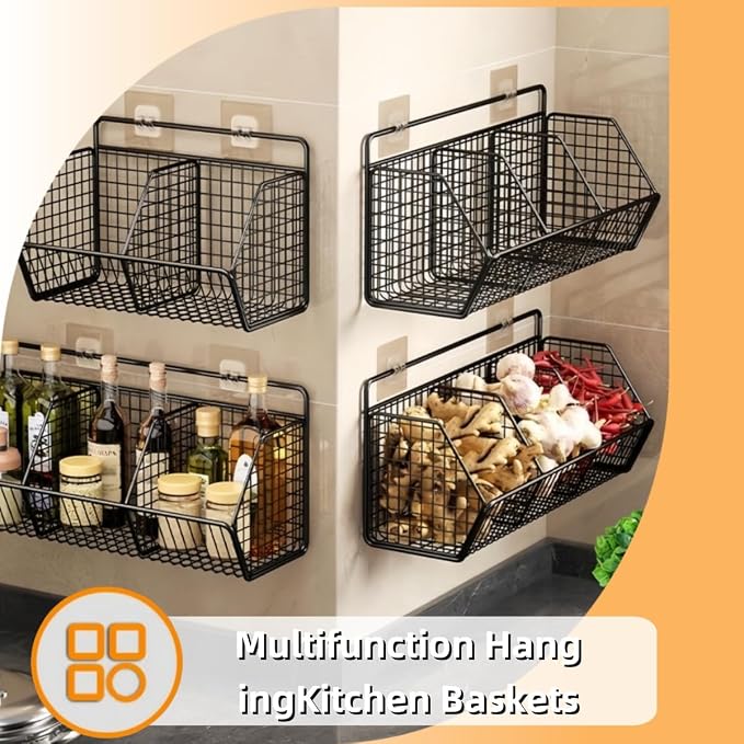 Hanging Wire Fruit Basket with Adhesive Hooks, Hanging Fruit Baskets - Image 3
