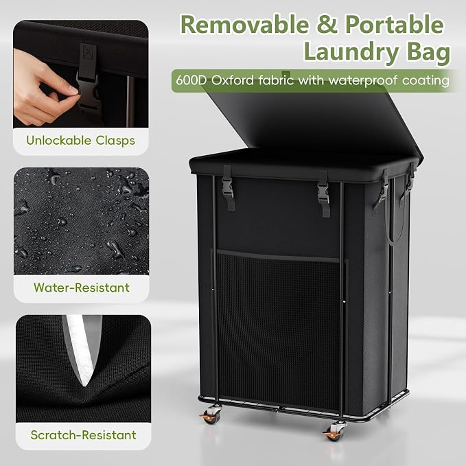 220L Laundry Hamper with Lid, Rolling Laundry Basket with Wheels, Large & Tall - Image 6