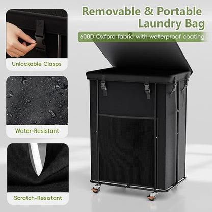 220L Laundry Hamper with Lid, Rolling Laundry Basket with Wheels, Large & Tall - Image 6
